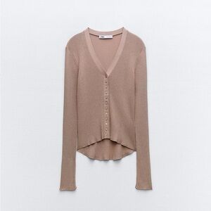 Zara Beige Button-Up Cardigan